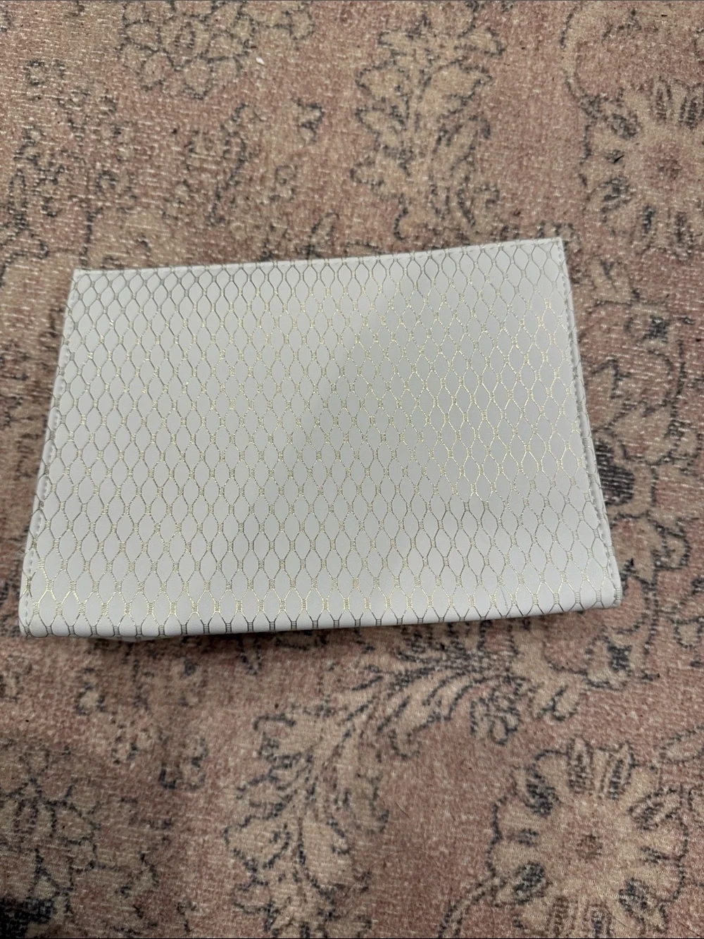 Yves Saint Laurent White Cosmetic Pouch with Gold YSL Logo
